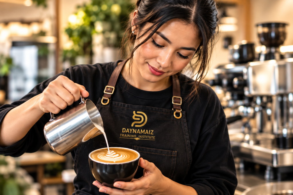 barista girl making latte art